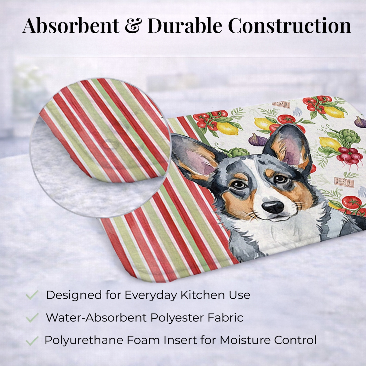 Picture of Carolines Treasures WDK8159DDM 21 x 14 in. Blue Merle Cardigan Welsh Corgi Vegetables Dish Drying Mat