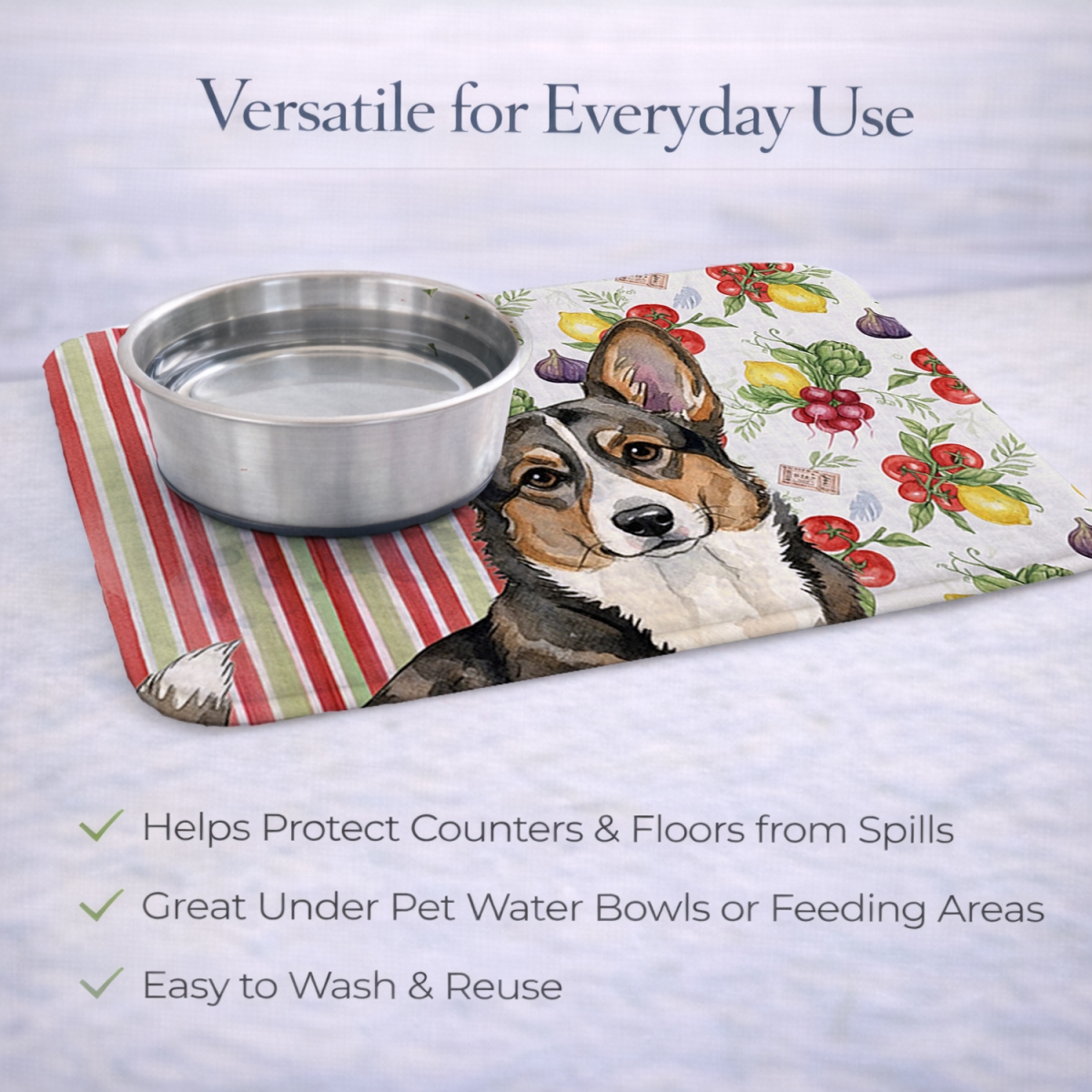 Picture of Carolines Treasures WDK8160DDM 21 x 14 in. Brindle Cardigan Welsh Corgi Vegetables Dish Drying Mat
