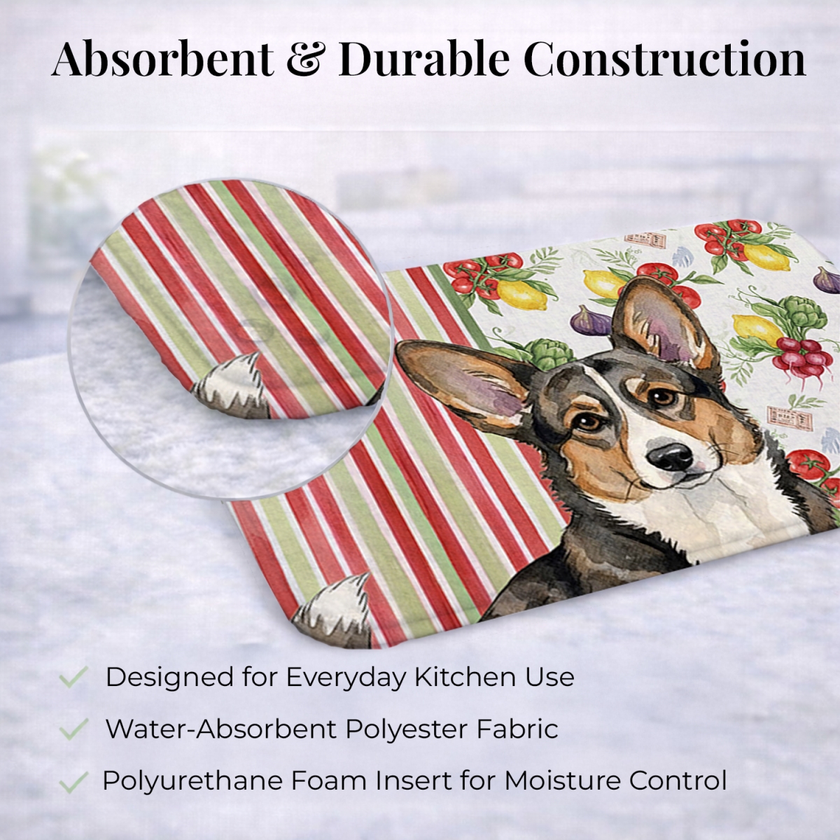 Picture of Carolines Treasures WDK8160DDM 21 x 14 in. Brindle Cardigan Welsh Corgi Vegetables Dish Drying Mat