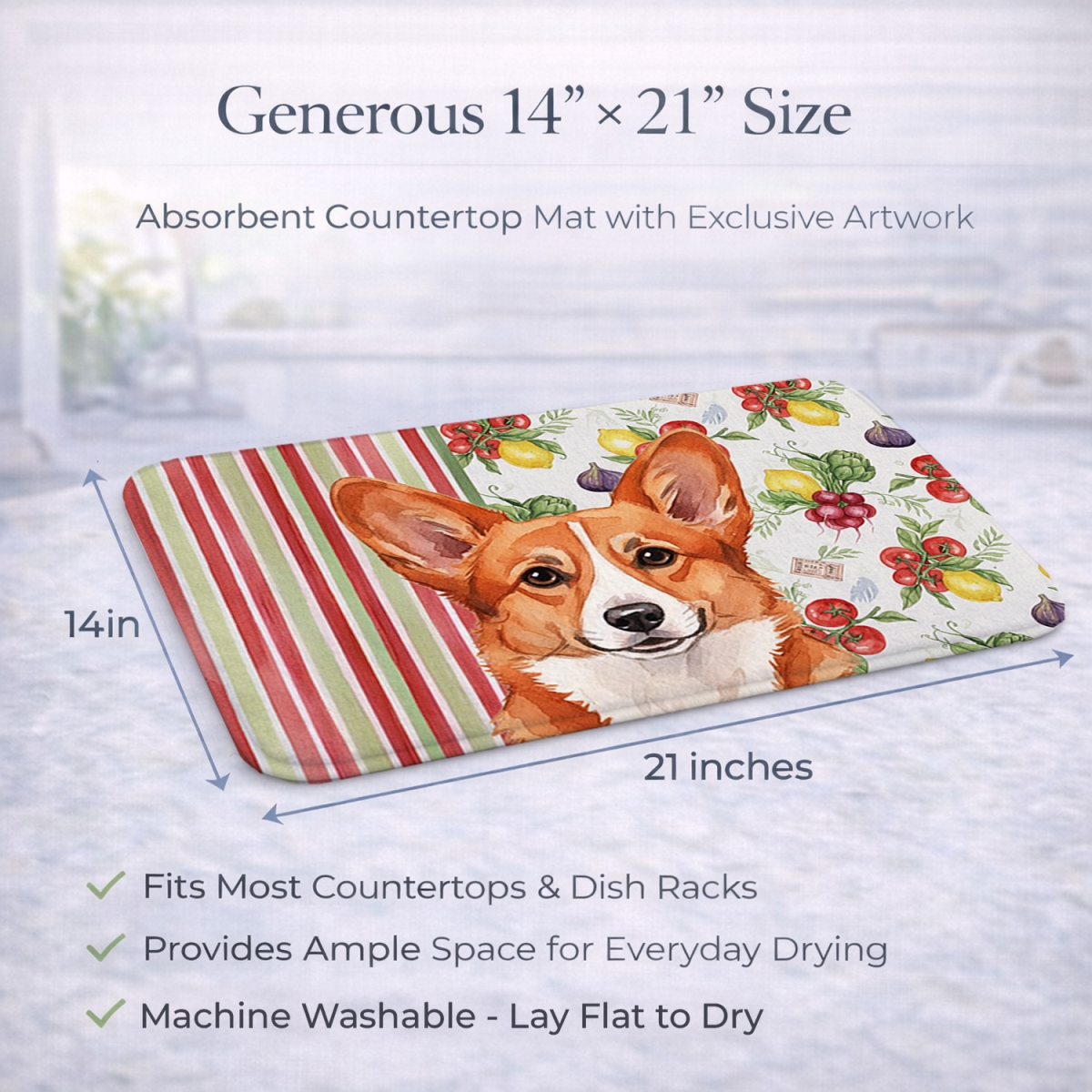 Picture of Carolines Treasures WDK8161DDM 21 x 14 in. Red Cardigan Welsh Corgi Vegetables Dish Drying Mat