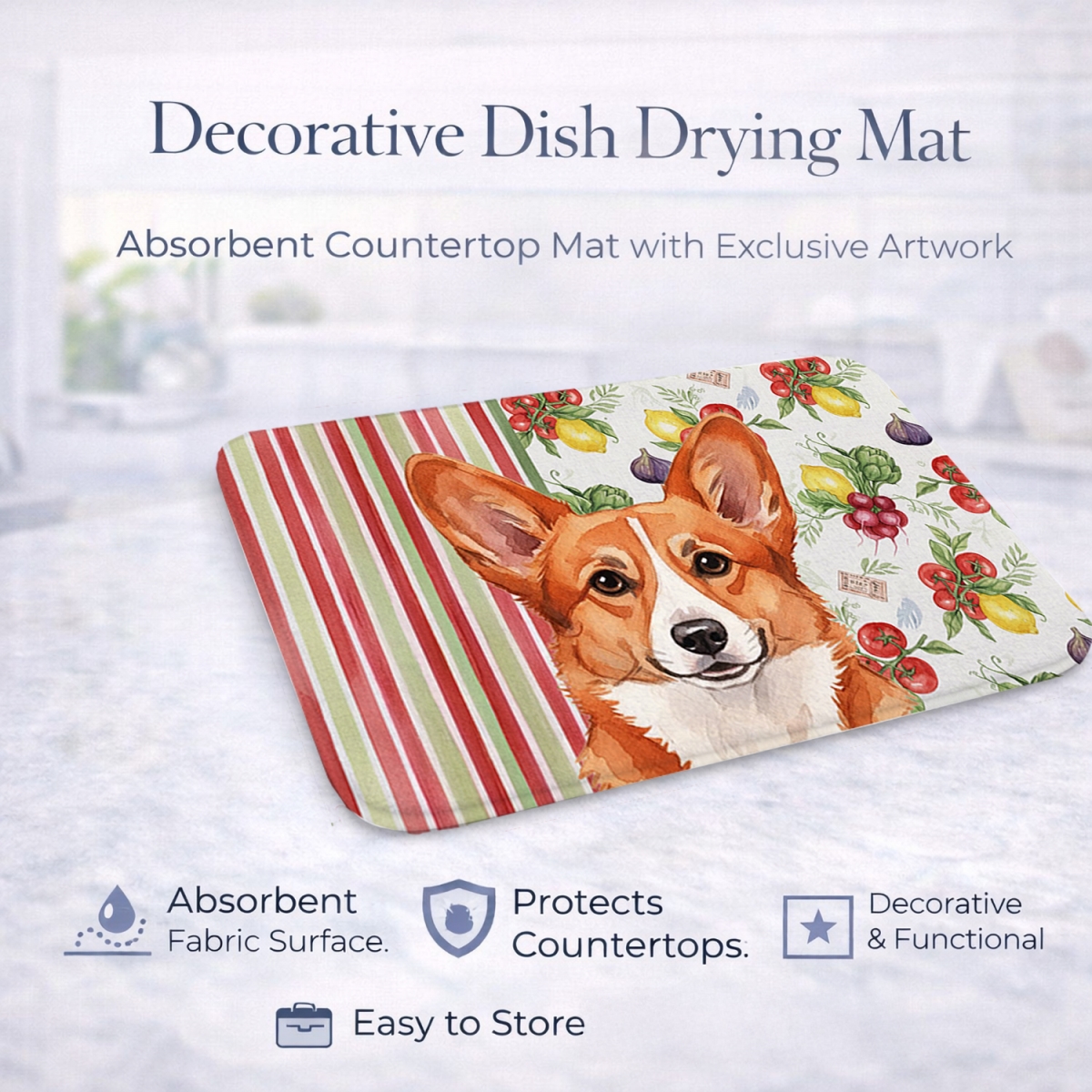 Picture of Carolines Treasures WDK8161DDM 21 x 14 in. Red Cardigan Welsh Corgi Vegetables Dish Drying Mat
