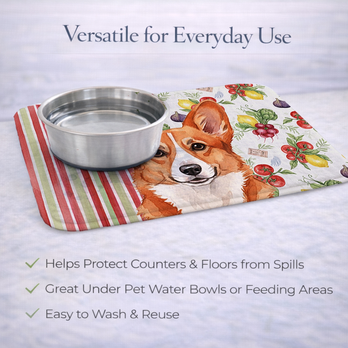 Picture of Carolines Treasures WDK8161DDM 21 x 14 in. Red Cardigan Welsh Corgi Vegetables Dish Drying Mat
