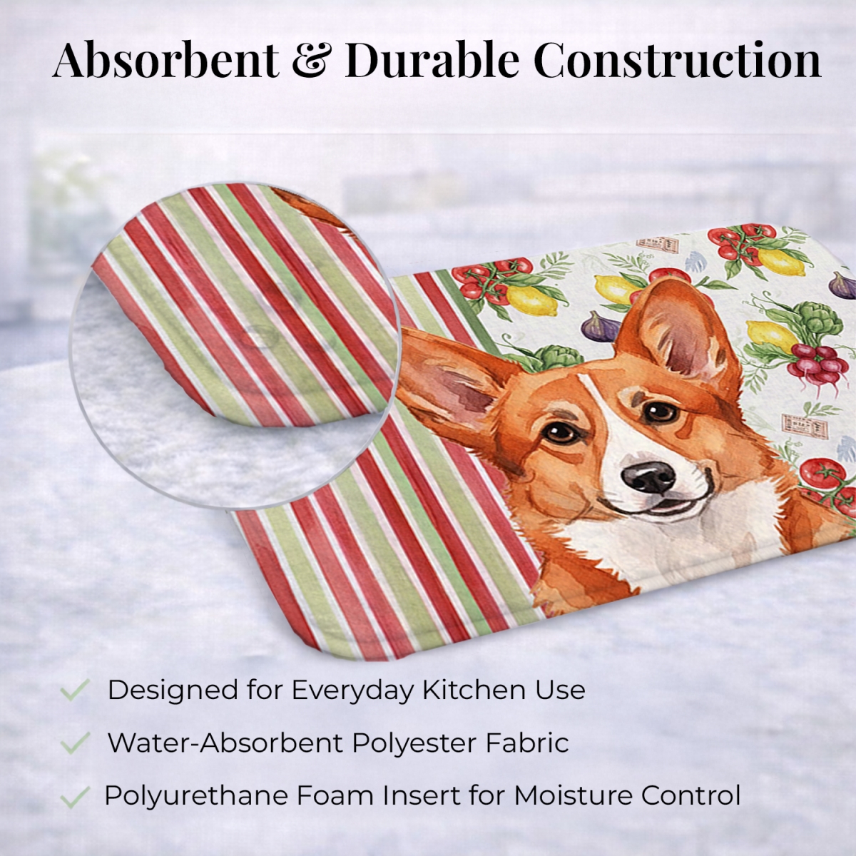 Picture of Carolines Treasures WDK8161DDM 21 x 14 in. Red Cardigan Welsh Corgi Vegetables Dish Drying Mat