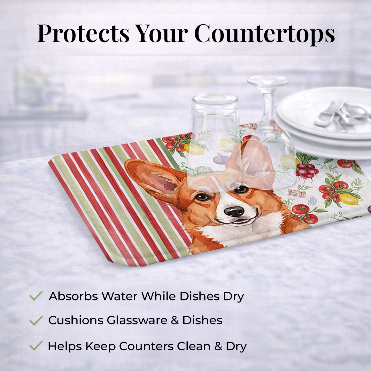 Picture of Carolines Treasures WDK8161DDM 21 x 14 in. Red Cardigan Welsh Corgi Vegetables Dish Drying Mat