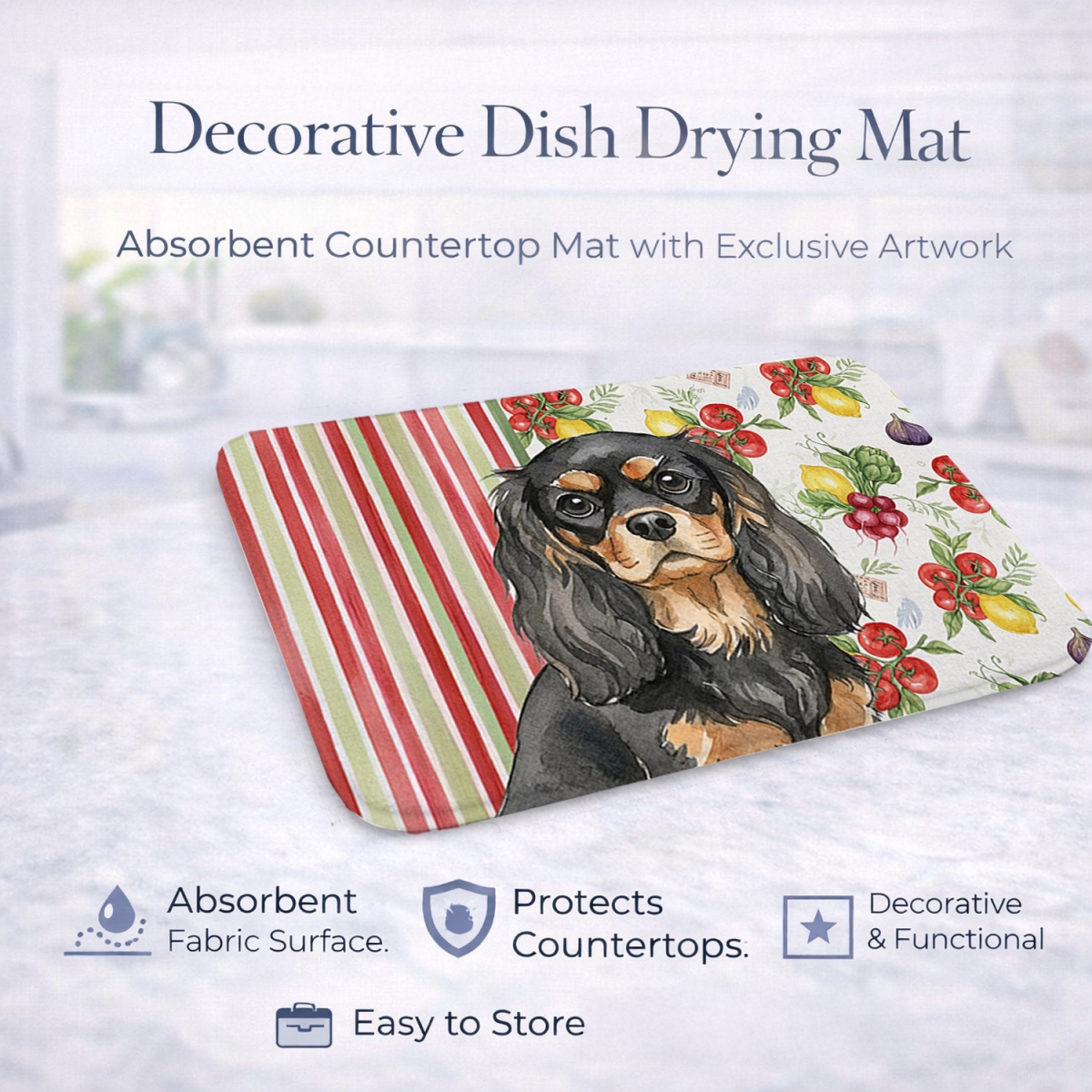 Picture of Carolines Treasures WDK8162DDM 21 x 14 in. Black & Tan Cavalier Spaniel Vegetables Dish Drying Mat
