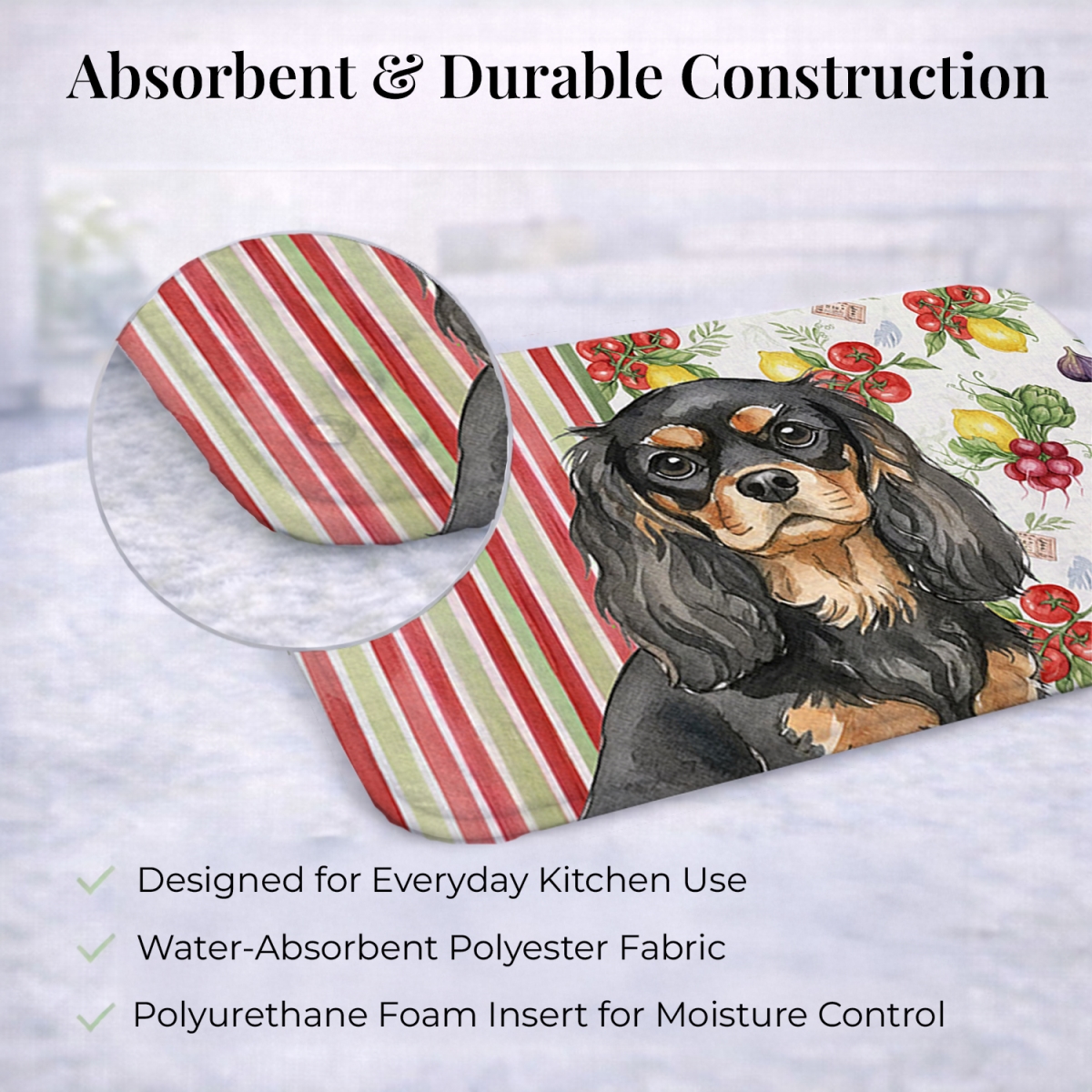 Picture of Carolines Treasures WDK8162DDM 21 x 14 in. Black & Tan Cavalier Spaniel Vegetables Dish Drying Mat