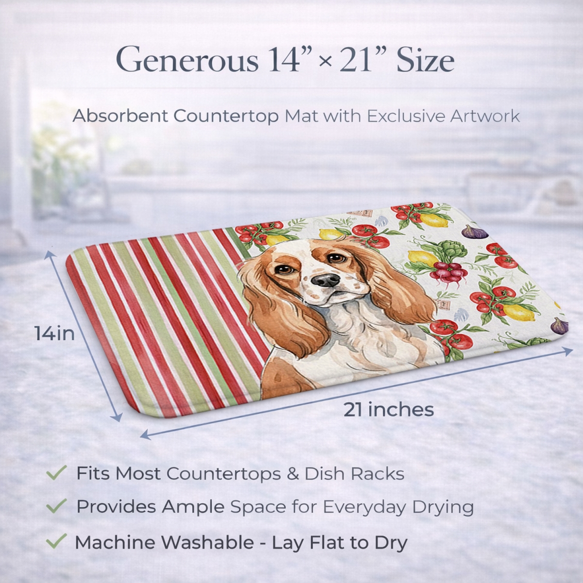 Picture of Carolines Treasures WDK8163DDM 21 x 14 in. Blenheim Cavalier Spaniel Vegetables Dish Drying Mat