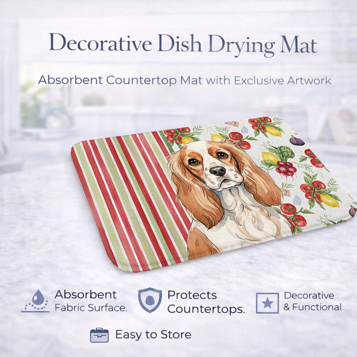 Picture of Carolines Treasures WDK8163DDM 21 x 14 in. Blenheim Cavalier Spaniel Vegetables Dish Drying Mat
