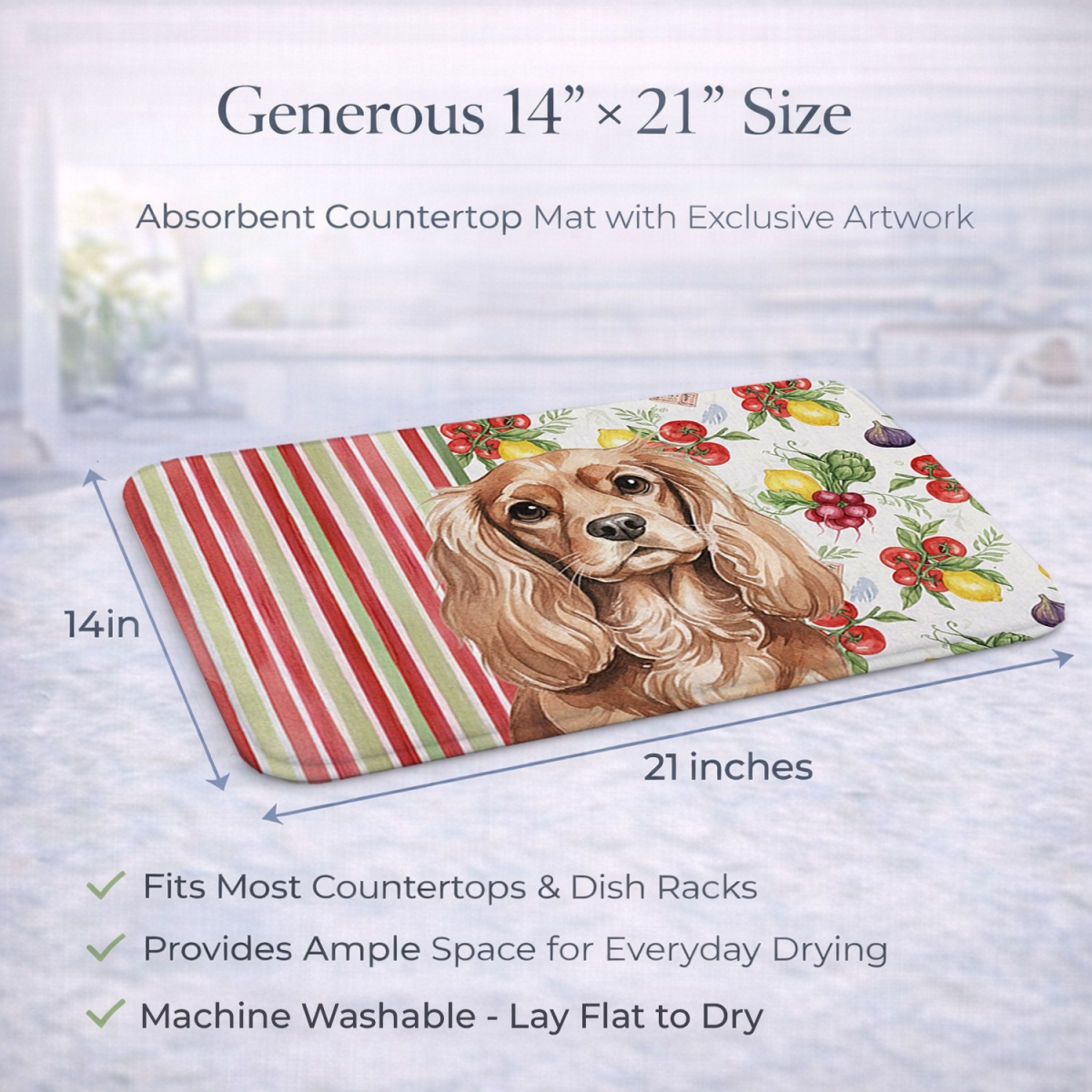 Picture of Carolines Treasures WDK8164DDM 21 x 14 in. Ruby Cavalier Spaniel Vegetables Dish Drying Mat