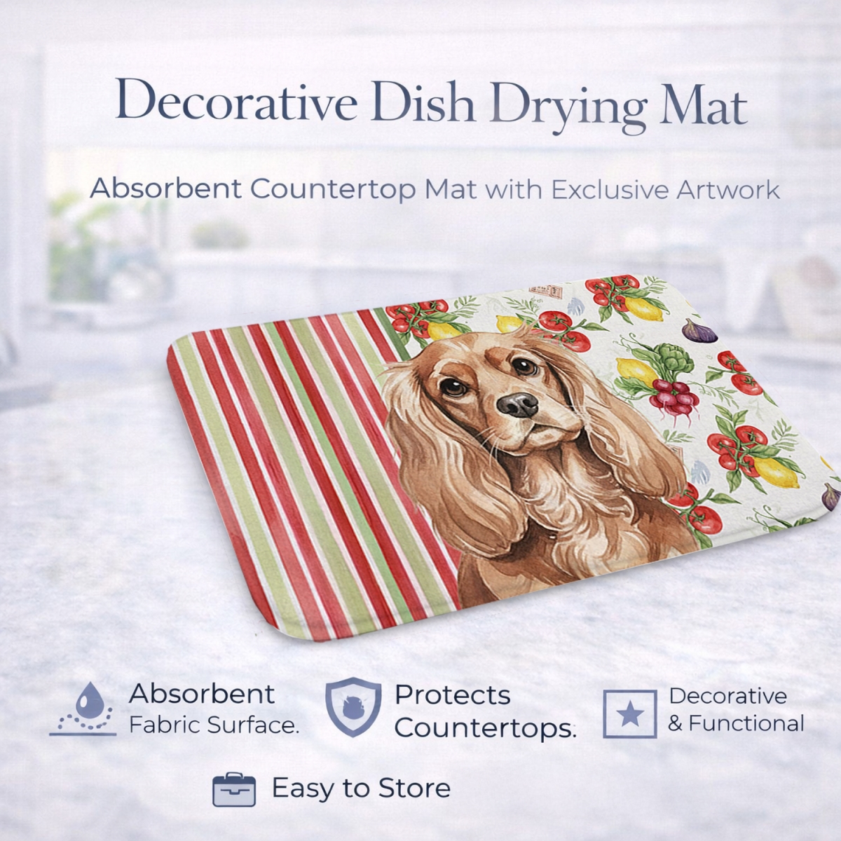 Picture of Carolines Treasures WDK8164DDM 21 x 14 in. Ruby Cavalier Spaniel Vegetables Dish Drying Mat