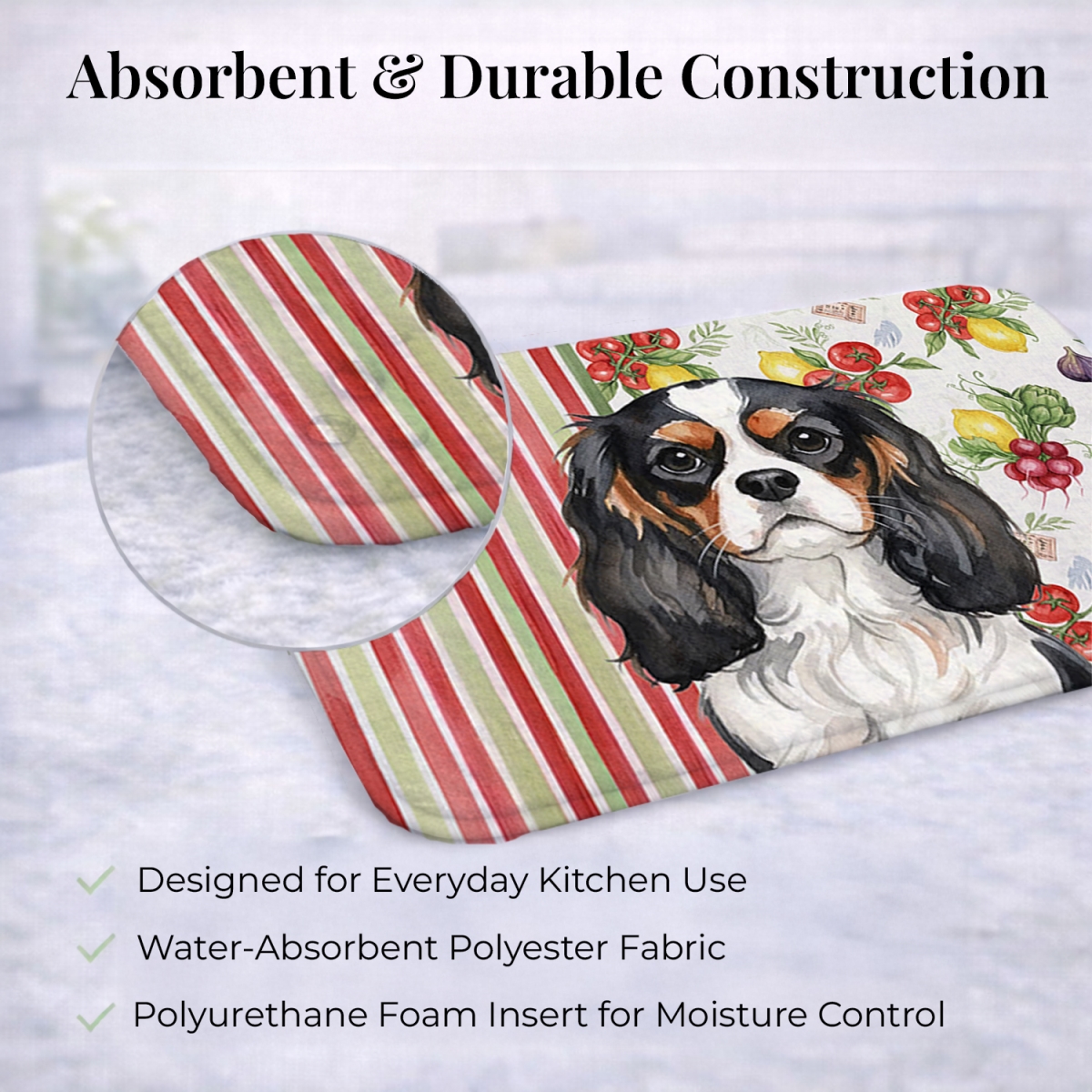 Picture of Carolines Treasures WDK8165DDM 21 x 14 in. Tricolor Cavalier Spaniel Vegetables Dish Drying Mat