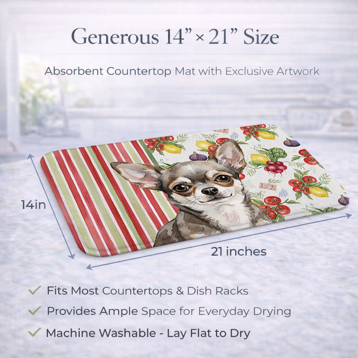 Picture of Carolines Treasures WDK8168DDM 21 x 14 in. Chihuahua Vegetables Dish Drying Mat