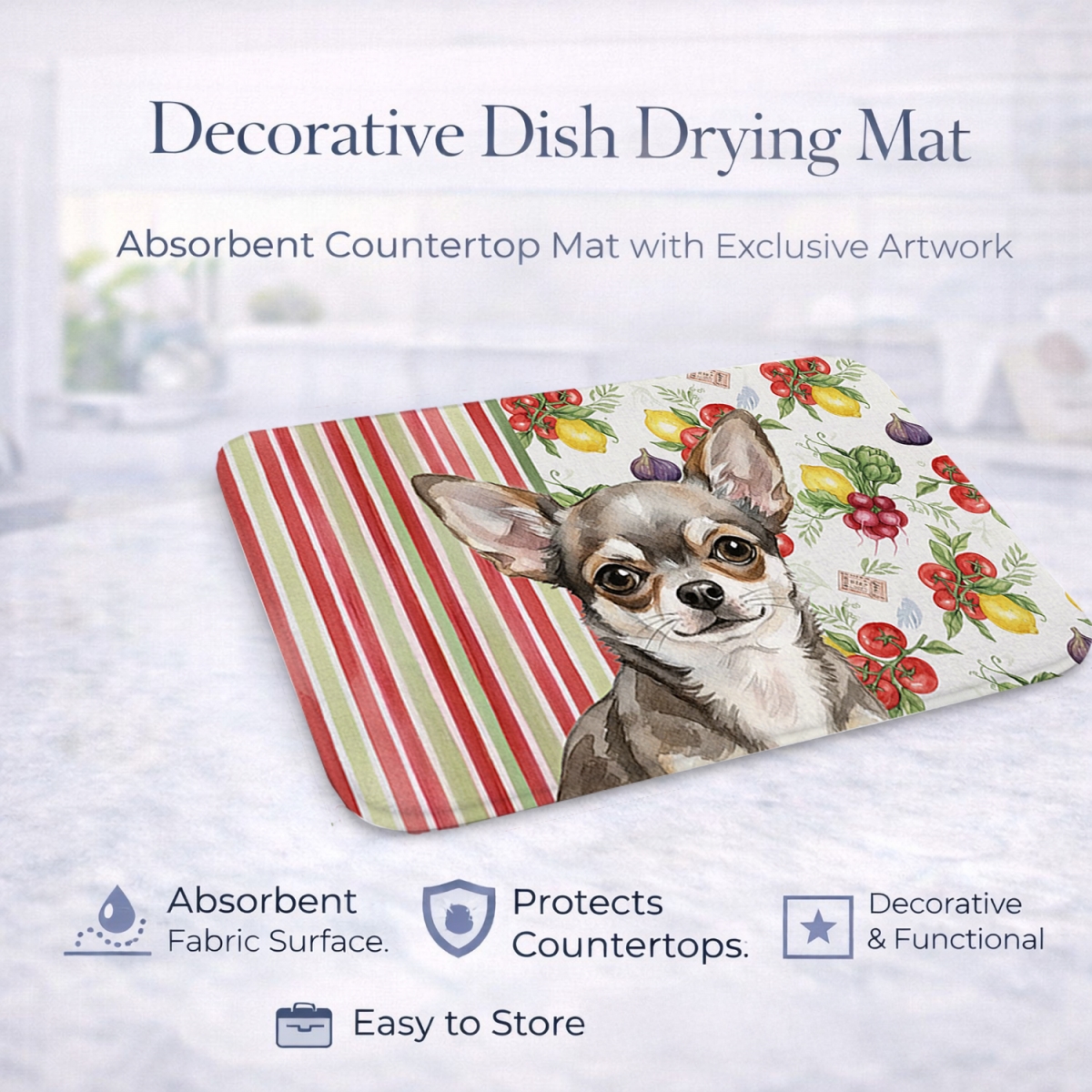 Picture of Carolines Treasures WDK8168DDM 21 x 14 in. Chihuahua Vegetables Dish Drying Mat