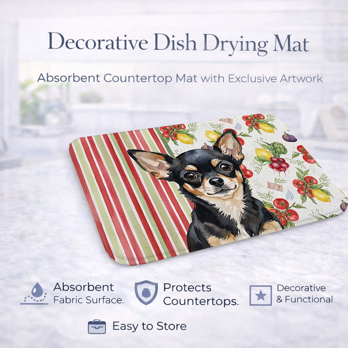 Picture of Carolines Treasures WDK8169DDM 21 x 14 in. Black & Tan Chihuahua Vegetables Dish Drying Mat