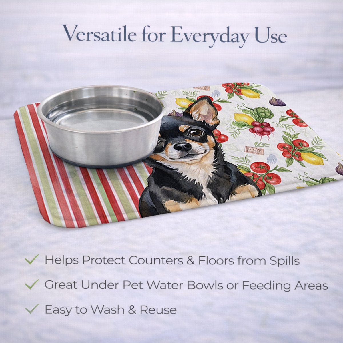 Picture of Carolines Treasures WDK8169DDM 21 x 14 in. Black & Tan Chihuahua Vegetables Dish Drying Mat