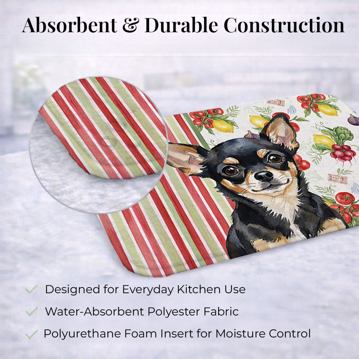 Picture of Carolines Treasures WDK8169DDM 21 x 14 in. Black & Tan Chihuahua Vegetables Dish Drying Mat