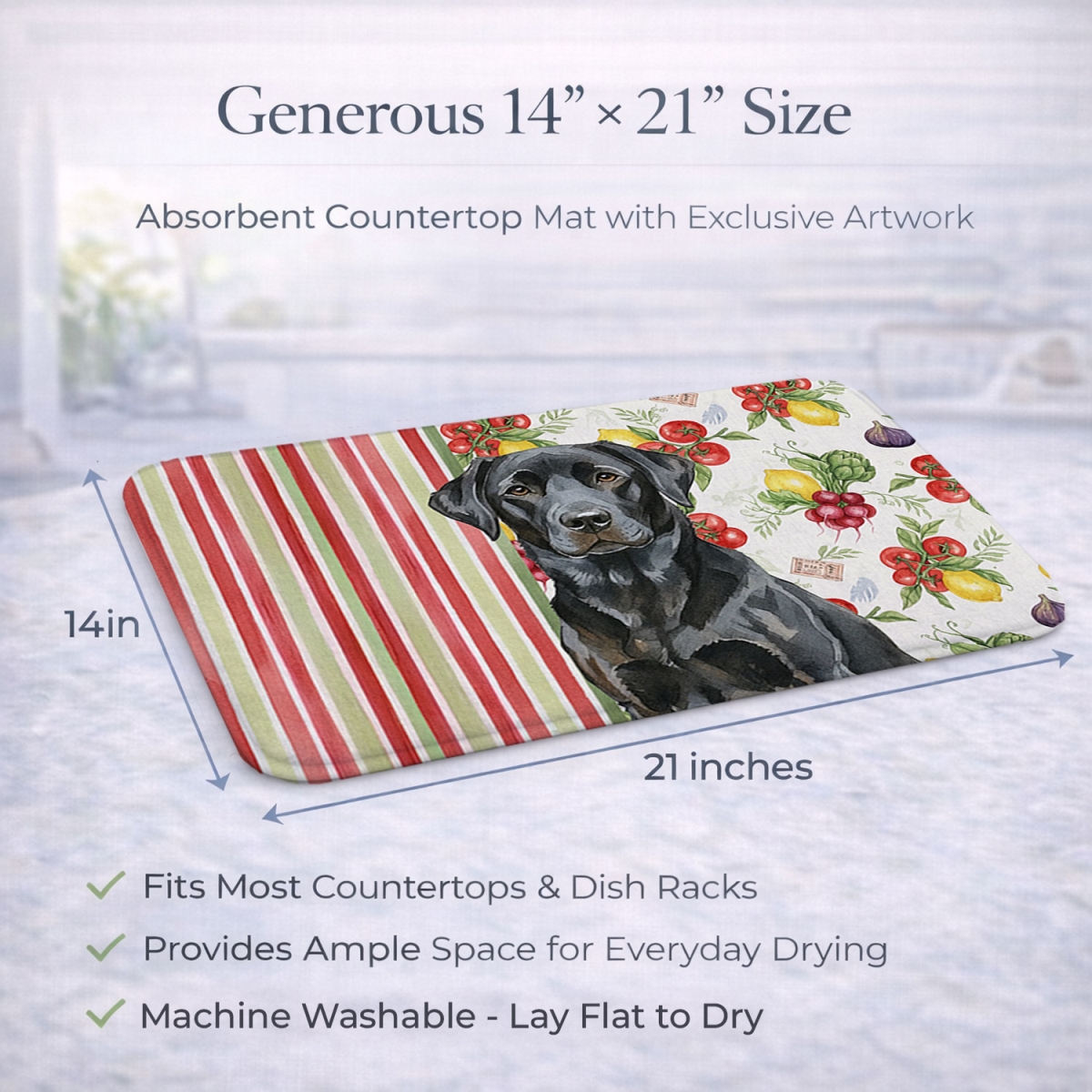 Picture of Carolines Treasures WDK8292DDM 21 x 14 in. Black Labrador Retriever Vegetables Dish Drying Mat