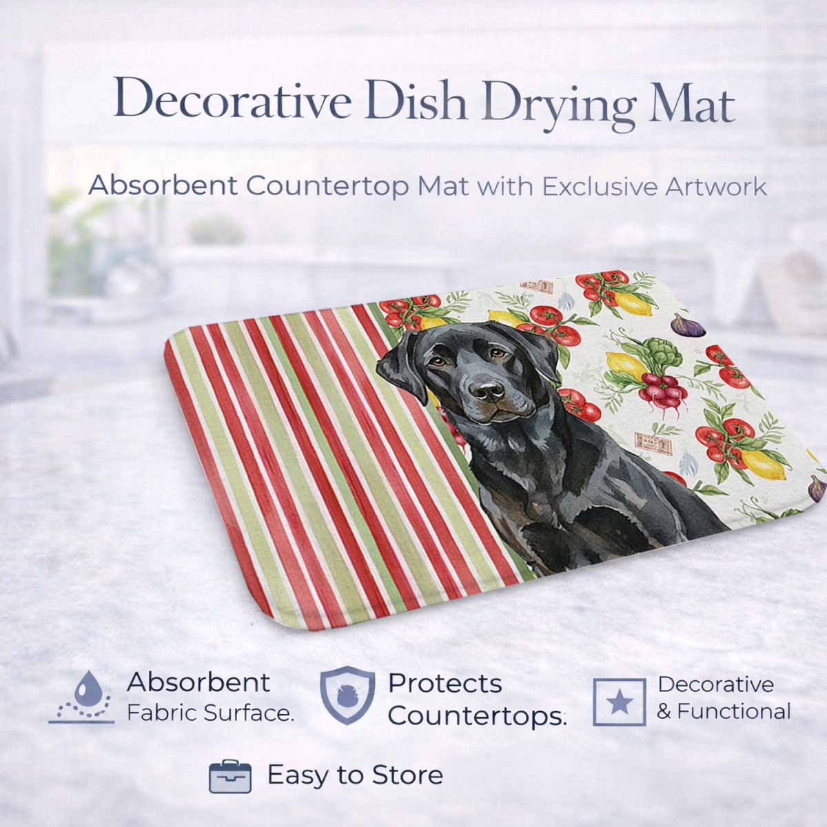 Picture of Carolines Treasures WDK8292DDM 21 x 14 in. Black Labrador Retriever Vegetables Dish Drying Mat