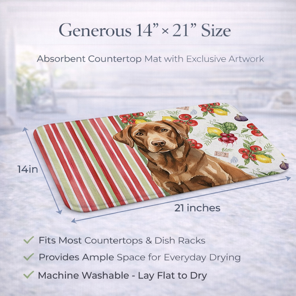 Picture of Carolines Treasures WDK8293DDM 21 x 14 in. Chocolate Labrador Retriever Vegetables Dish Drying Mat