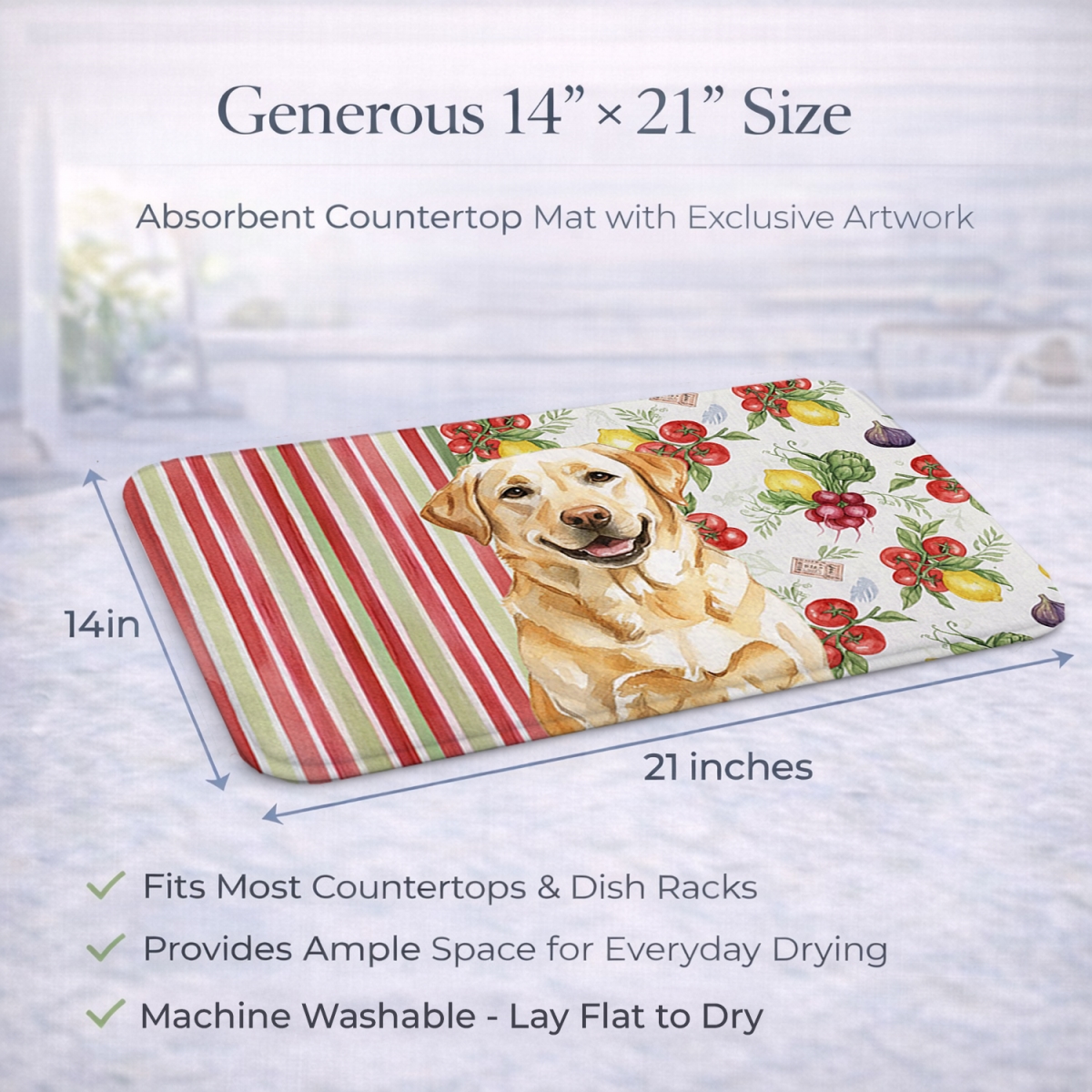 Picture of Carolines Treasures WDK8294DDM 21 x 14 in. Yellow Labrador Retriever Vegetables Dish Drying Mat
