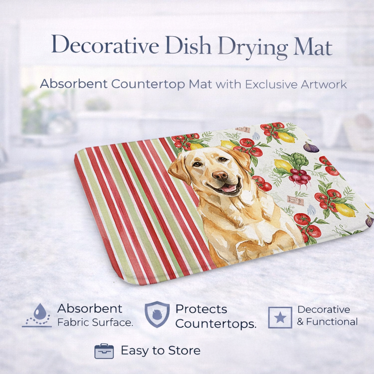 Picture of Carolines Treasures WDK8294DDM 21 x 14 in. Yellow Labrador Retriever Vegetables Dish Drying Mat