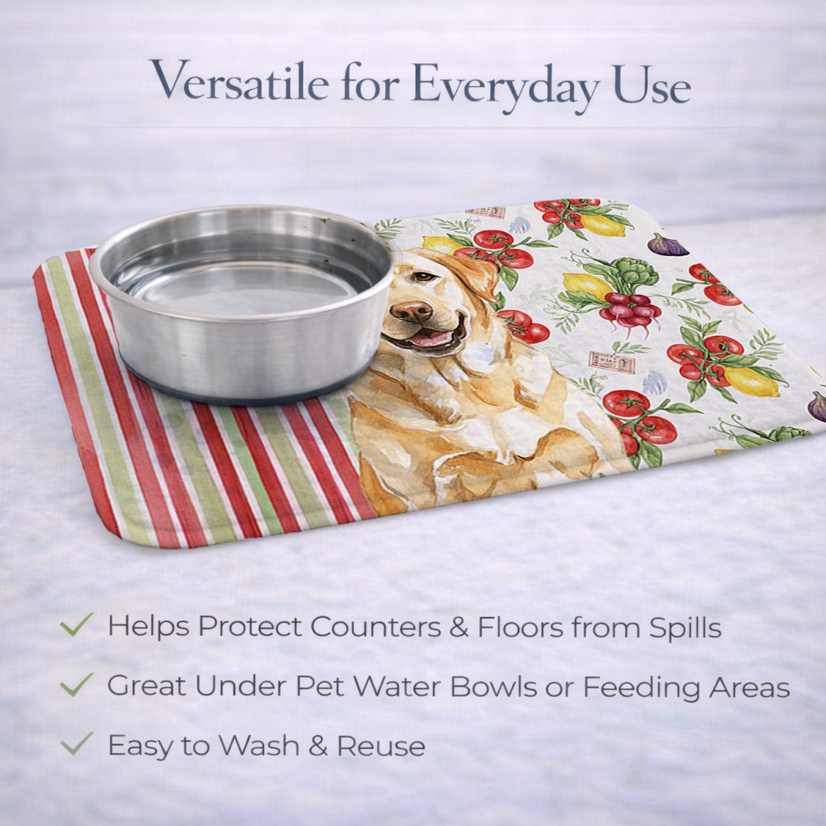Picture of Carolines Treasures WDK8294DDM 21 x 14 in. Yellow Labrador Retriever Vegetables Dish Drying Mat