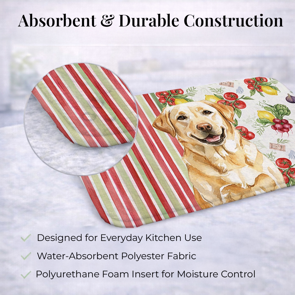 Picture of Carolines Treasures WDK8294DDM 21 x 14 in. Yellow Labrador Retriever Vegetables Dish Drying Mat