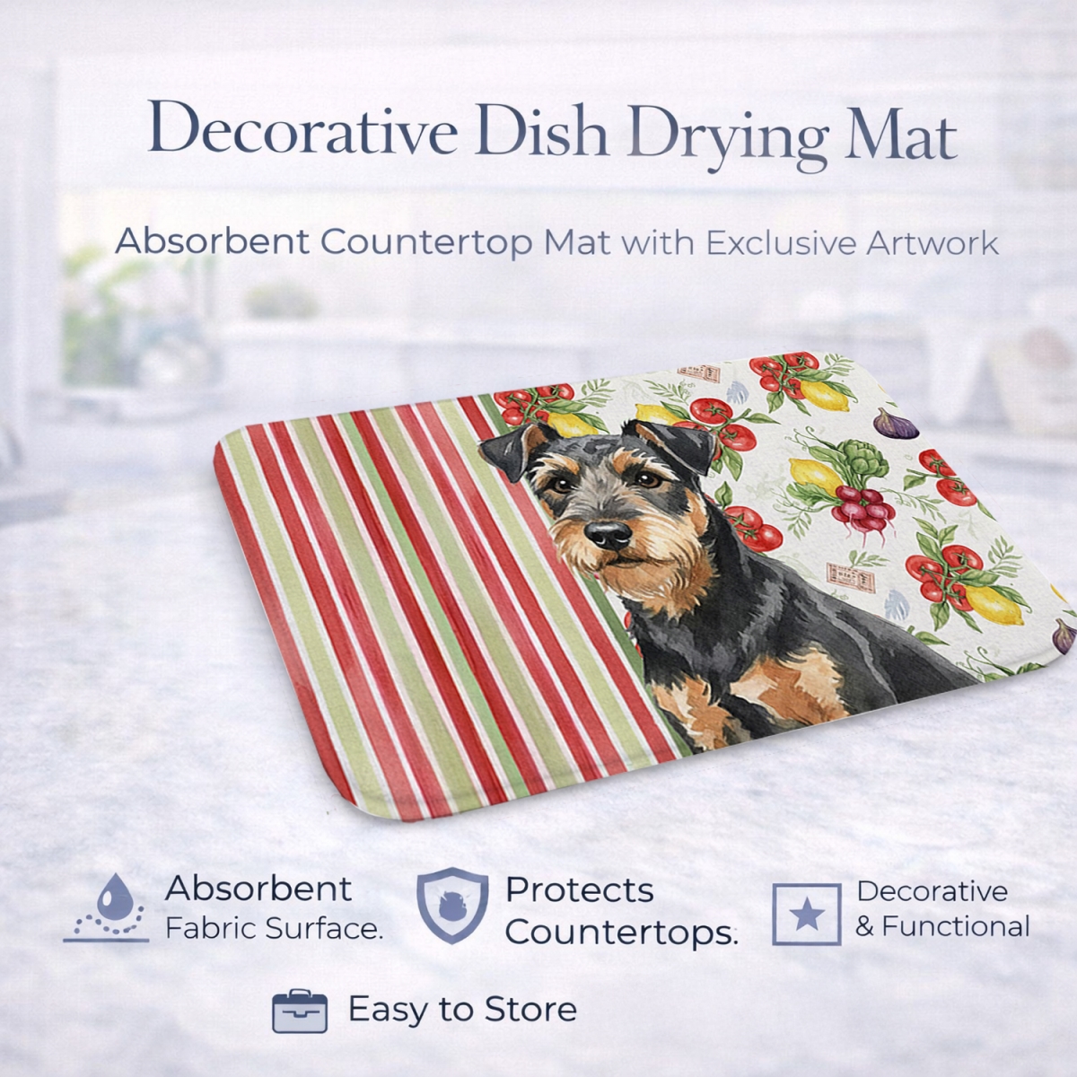 Picture of Carolines Treasures WDK8296DDM 21 x 14 in. Black & Tan Lakeland Terrier Vegetables Dish Drying Mat