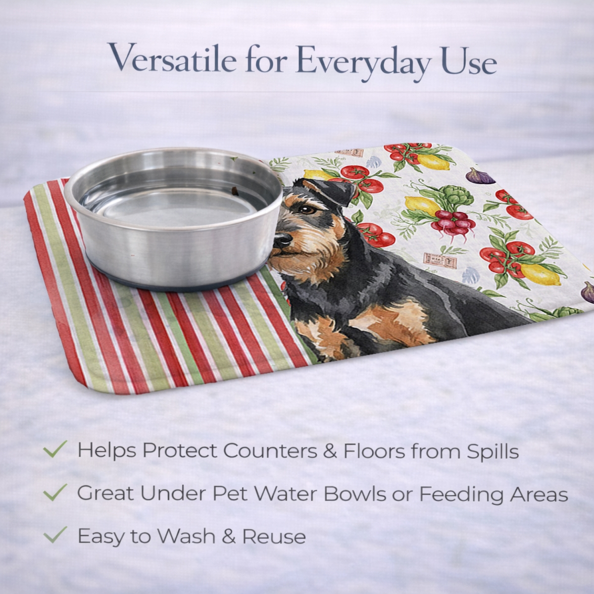Picture of Carolines Treasures WDK8296DDM 21 x 14 in. Black & Tan Lakeland Terrier Vegetables Dish Drying Mat