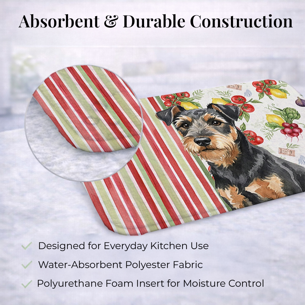 Picture of Carolines Treasures WDK8296DDM 21 x 14 in. Black & Tan Lakeland Terrier Vegetables Dish Drying Mat
