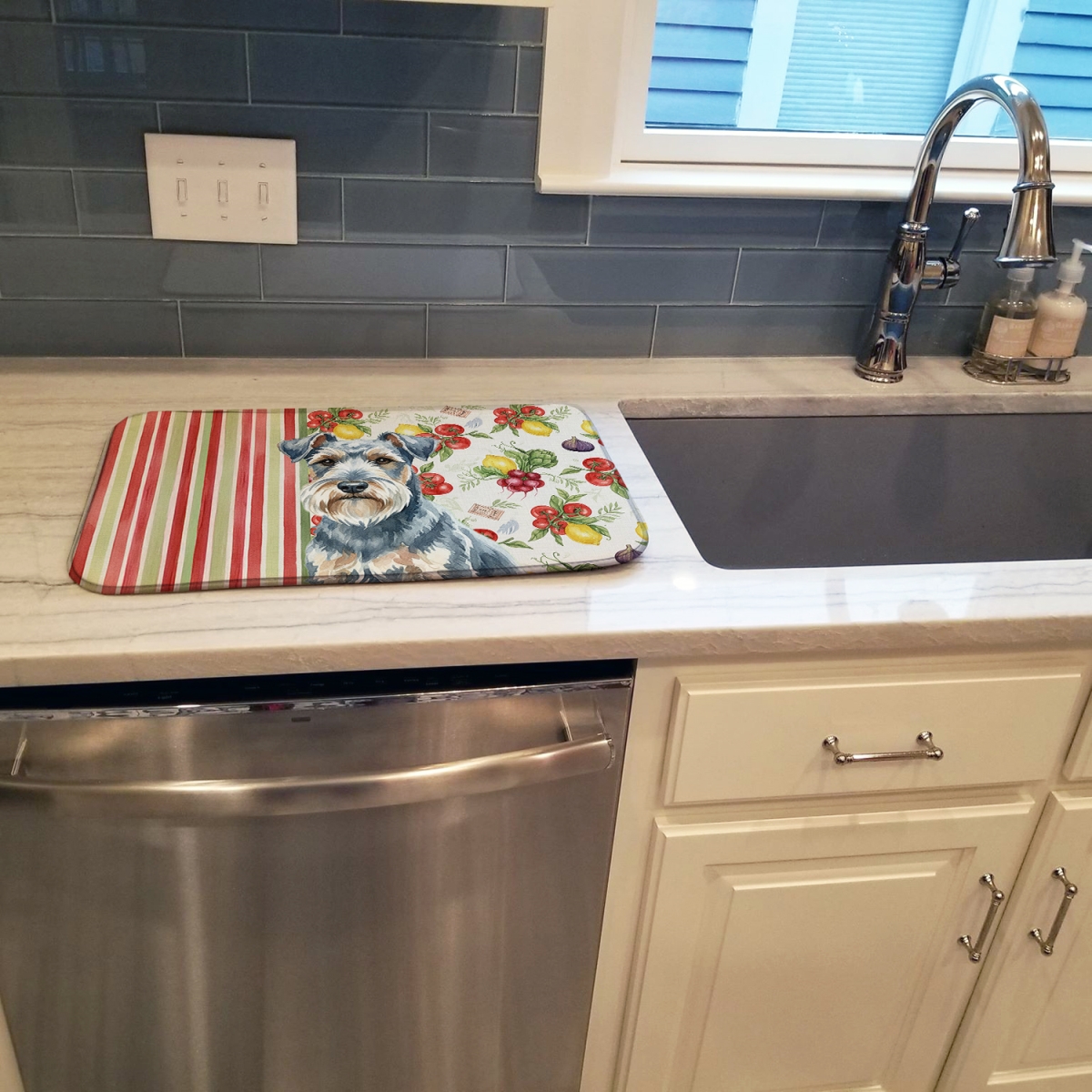 Picture of Carolines Treasures WDK8297DDM 21 x 14 in. Blue Lakeland Terrier Vegetables Dish Drying Mat