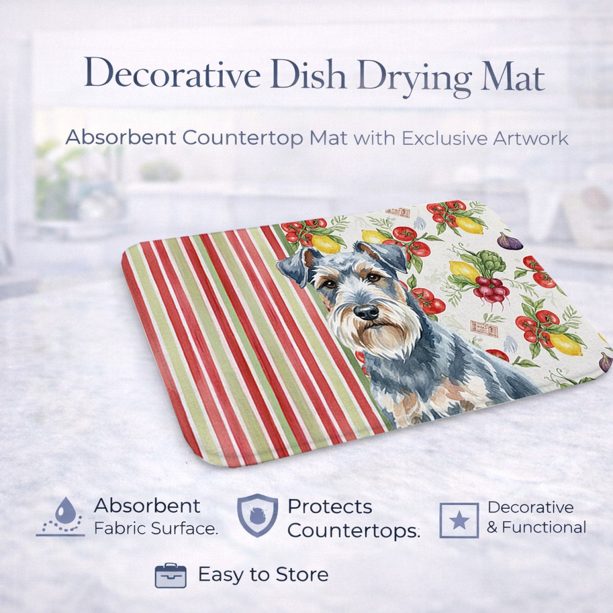Picture of Carolines Treasures WDK8297DDM 21 x 14 in. Blue Lakeland Terrier Vegetables Dish Drying Mat