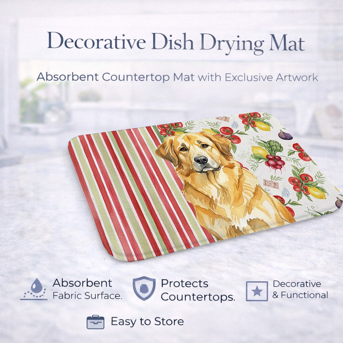 Picture of Carolines Treasures WDK8298DDM 21 x 14 in. Lion Yellow Leonberger Vegetables Dish Drying Mat