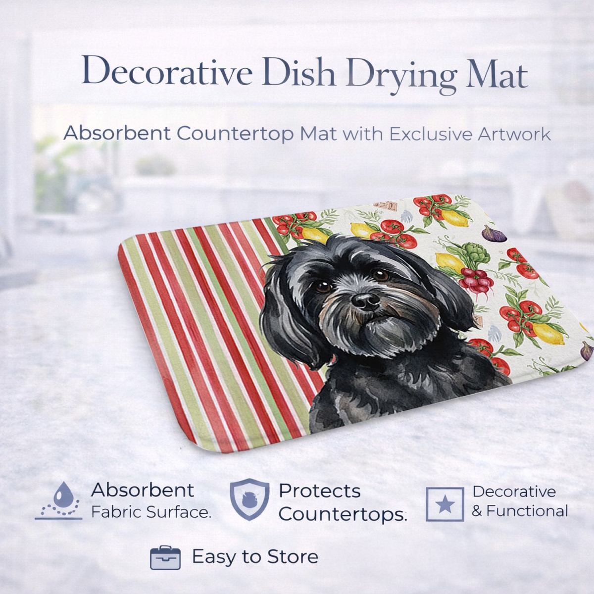 Picture of Carolines Treasures WDK8301DDM 21 x 14 in. Black Lhasa Apso Vegetables Dish Drying Mat