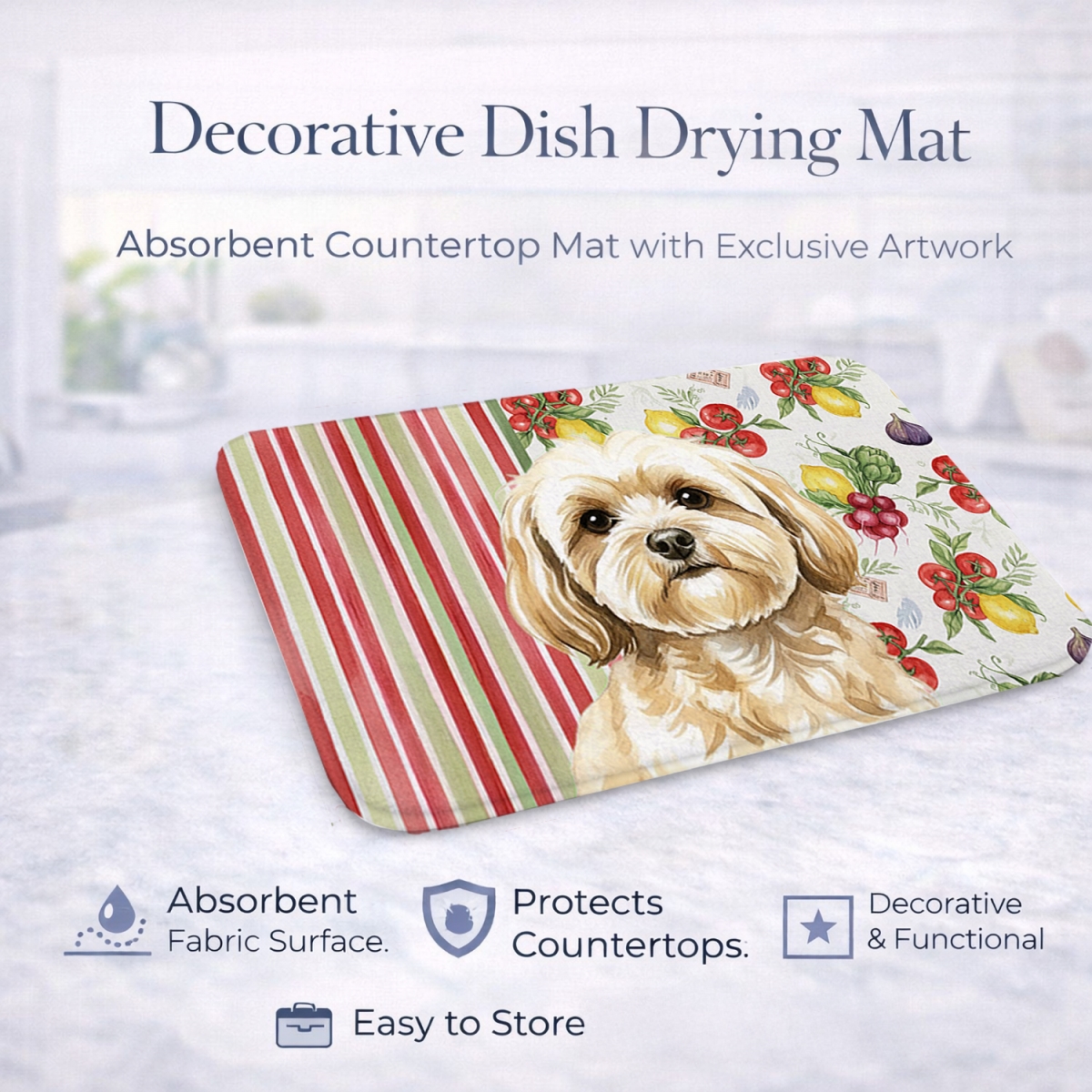 Picture of Carolines Treasures WDK8302DDM 21 x 14 in. Cream Lhasa Apso Vegetables Dish Drying Mat