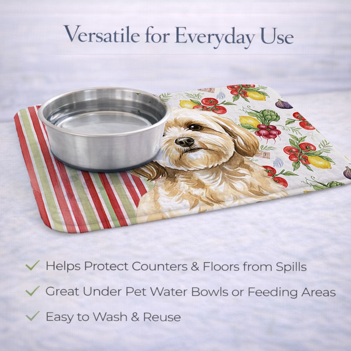 Picture of Carolines Treasures WDK8302DDM 21 x 14 in. Cream Lhasa Apso Vegetables Dish Drying Mat