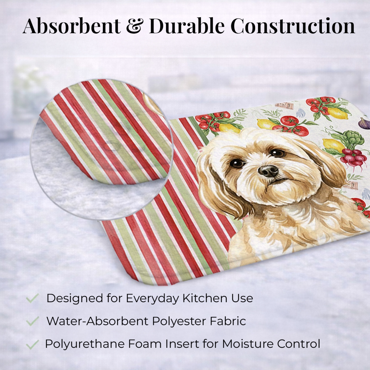 Picture of Carolines Treasures WDK8302DDM 21 x 14 in. Cream Lhasa Apso Vegetables Dish Drying Mat