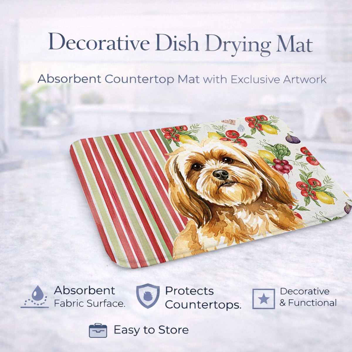 Picture of Carolines Treasures WDK8303DDM 21 x 14 in. Gold Lhasa Apso Vegetables Dish Drying Mat