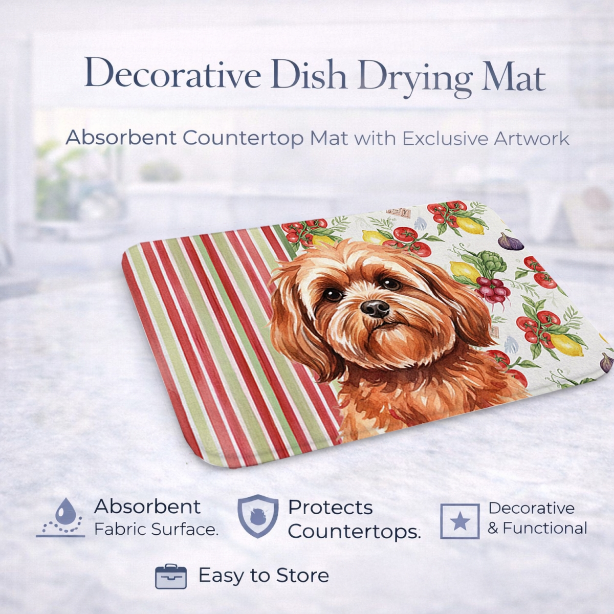 Picture of Carolines Treasures WDK8304DDM 21 x 14 in. Red Lhasa Apso Vegetables Dish Drying Mat
