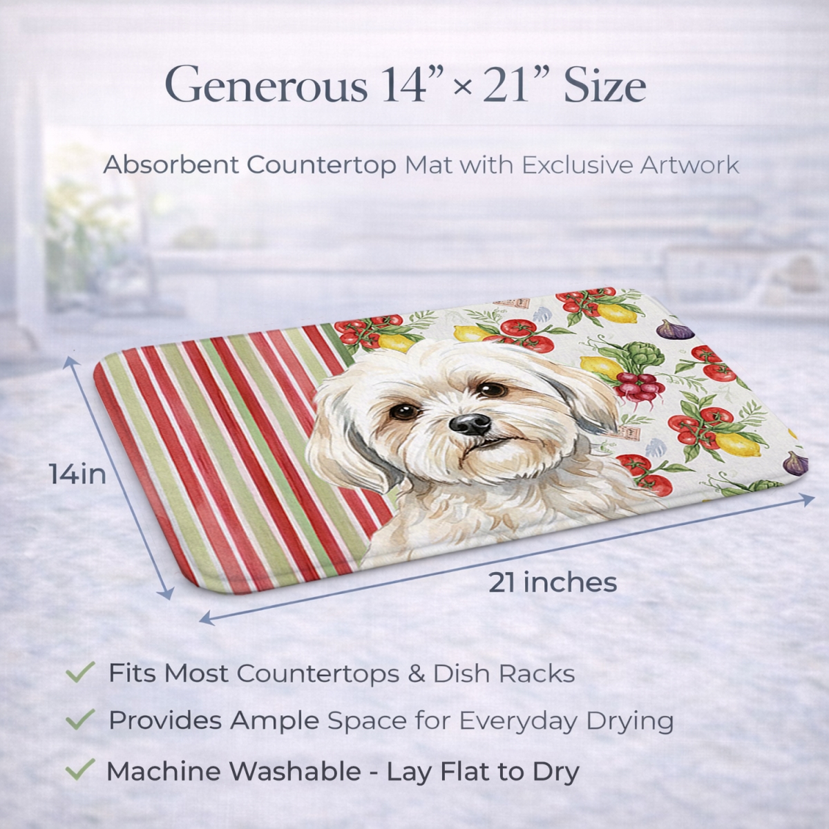 Picture of Carolines Treasures WDK8305DDM 21 x 14 in. White Lhasa Apso Vegetables Dish Drying Mat
