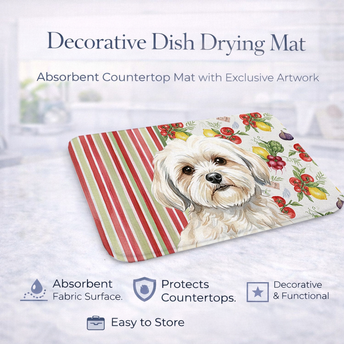 Picture of Carolines Treasures WDK8305DDM 21 x 14 in. White Lhasa Apso Vegetables Dish Drying Mat