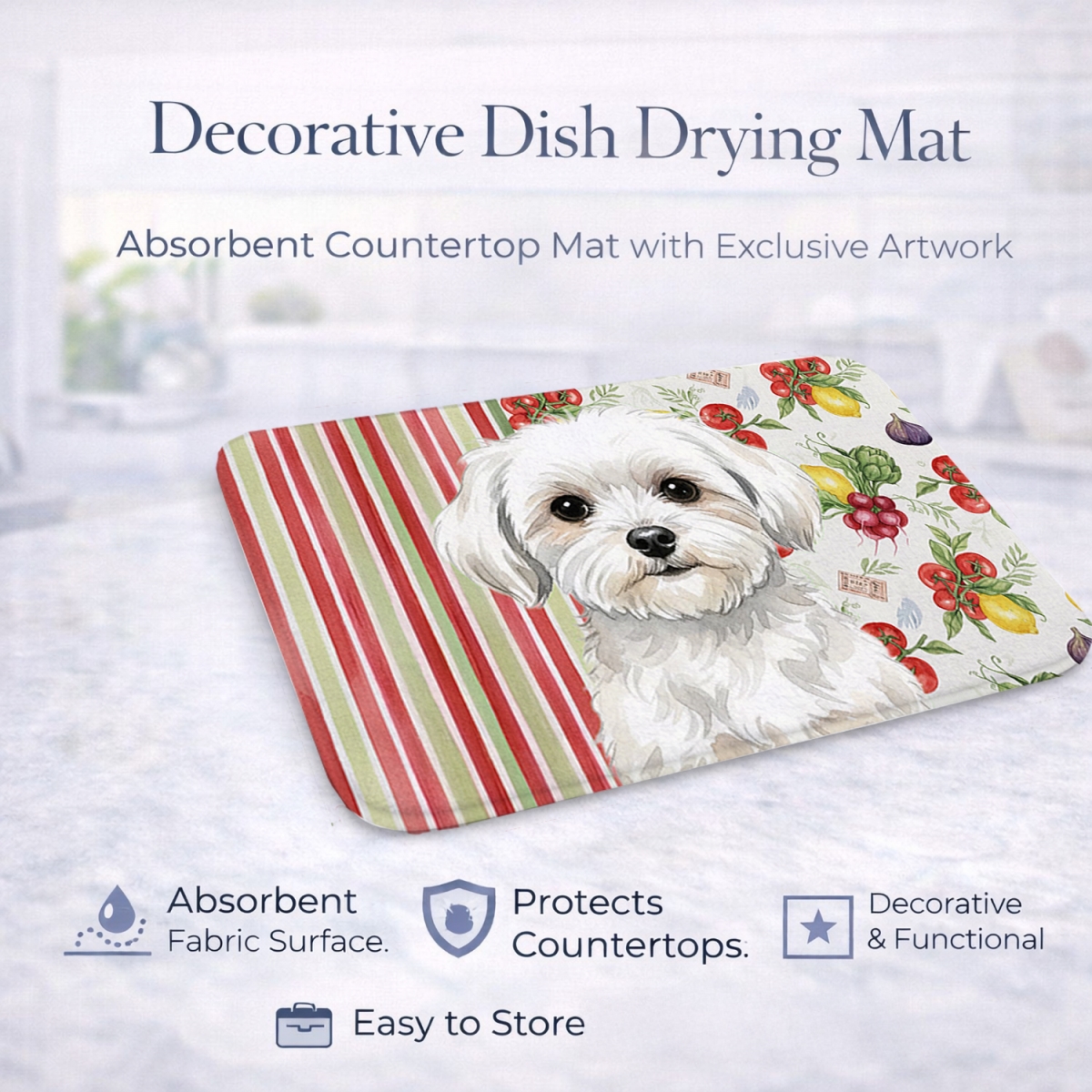 Picture of Carolines Treasures WDK8306DDM 21 x 14 in. Maltese Vegetables Dish Drying Mat