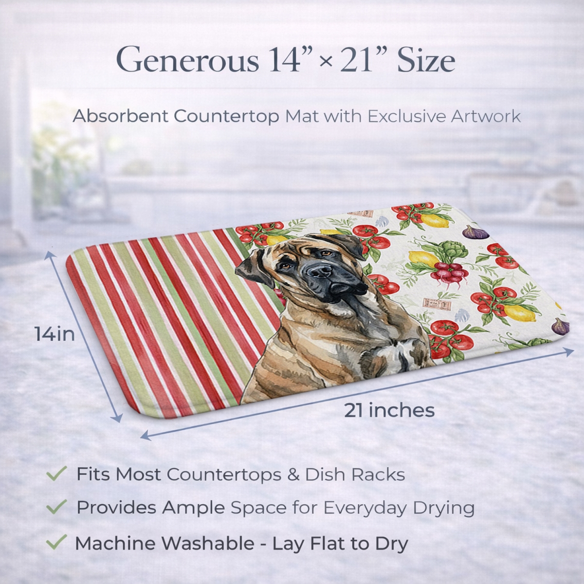 Picture of Carolines Treasures WDK8309DDM 21 x 14 in. Brindle Mastiff Vegetables Dish Drying Mat