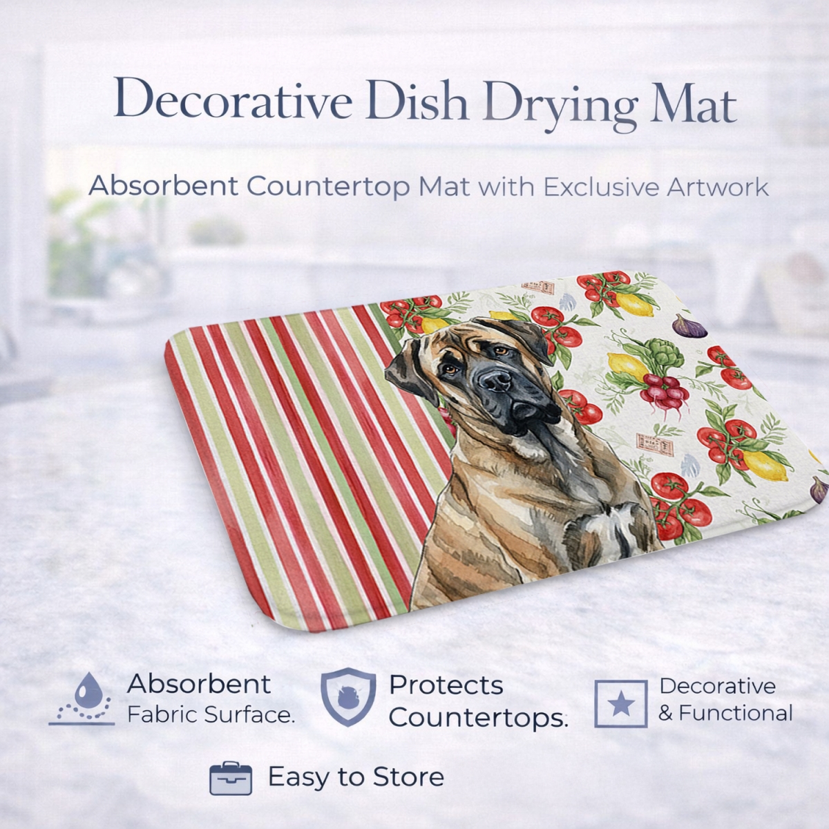 Picture of Carolines Treasures WDK8309DDM 21 x 14 in. Brindle Mastiff Vegetables Dish Drying Mat