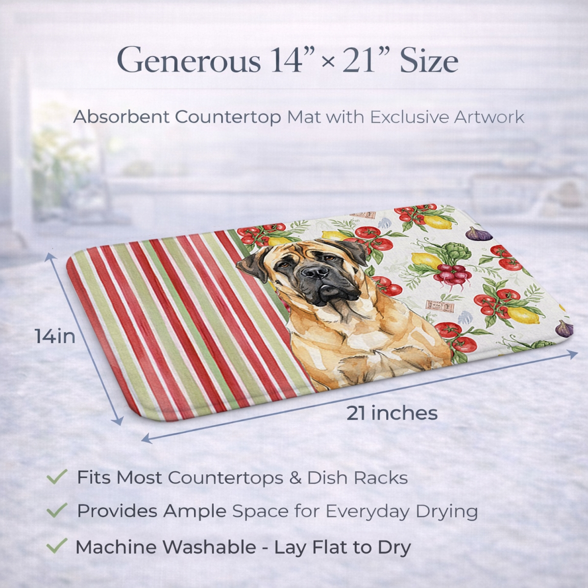 Picture of Carolines Treasures WDK8310DDM 21 x 14 in. Fawn Mastiff Vegetables Dish Drying Mat