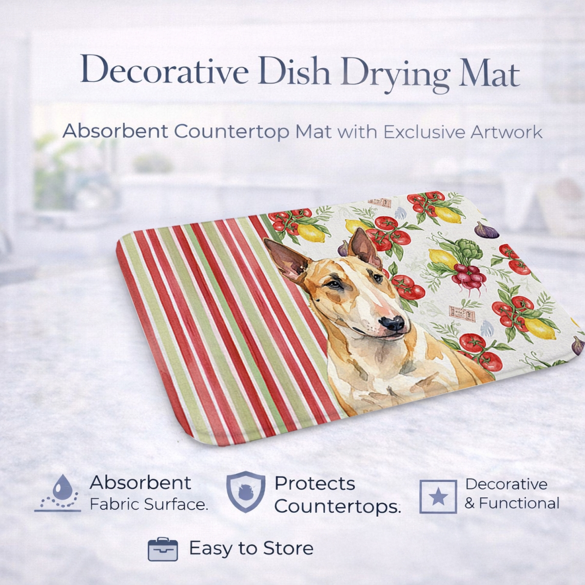 Picture of Carolines Treasures WDK8311DDM 21 x 14 in. Miniature Bull Terrier Vegetables Dish Drying Mat