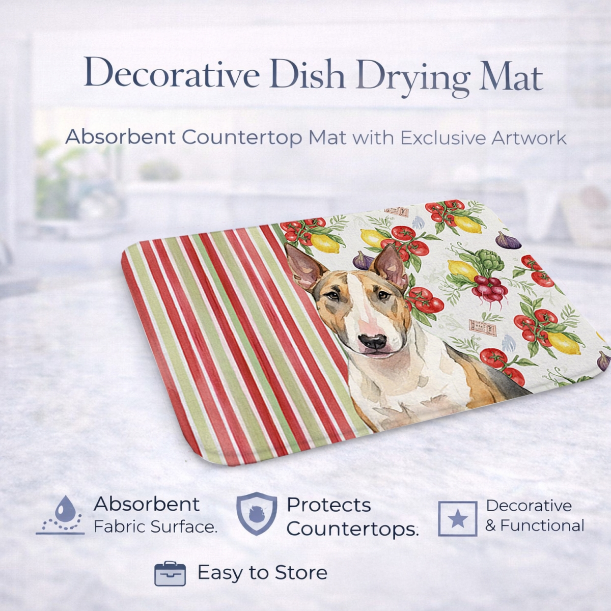 Picture of Carolines Treasures WDK8312DDM 21 x 14 in. Tricolor Miniature Bull Terrier Vegetables Dish Drying Mat