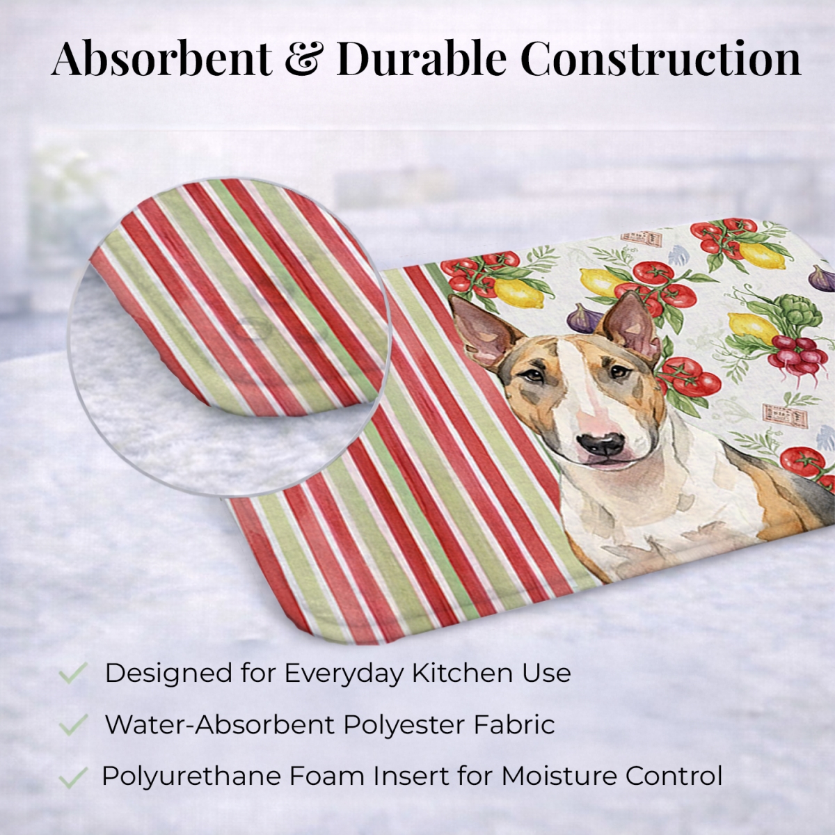 Picture of Carolines Treasures WDK8312DDM 21 x 14 in. Tricolor Miniature Bull Terrier Vegetables Dish Drying Mat