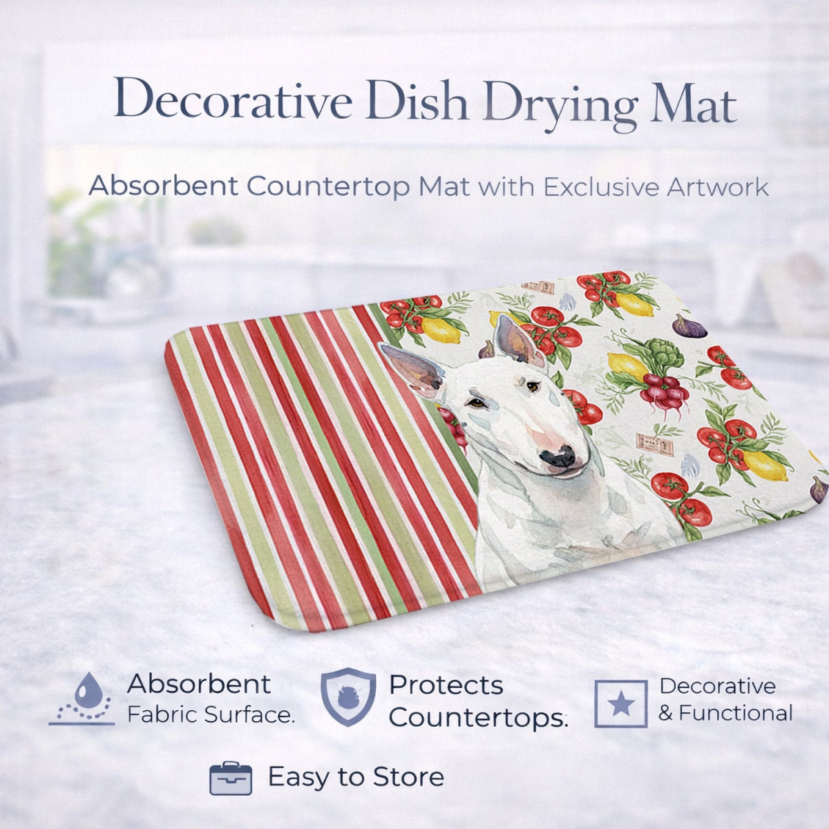Picture of Carolines Treasures WDK8313DDM 21 x 14 in. White Miniature Bull Terrier Vegetables Dish Drying Mat
