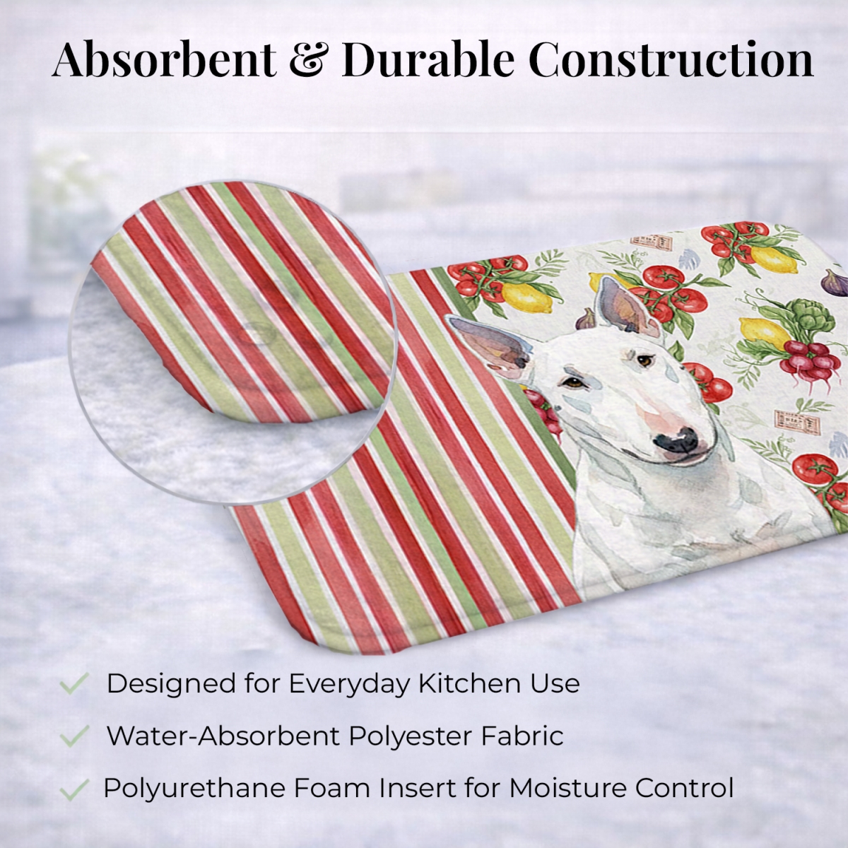 Picture of Carolines Treasures WDK8313DDM 21 x 14 in. White Miniature Bull Terrier Vegetables Dish Drying Mat